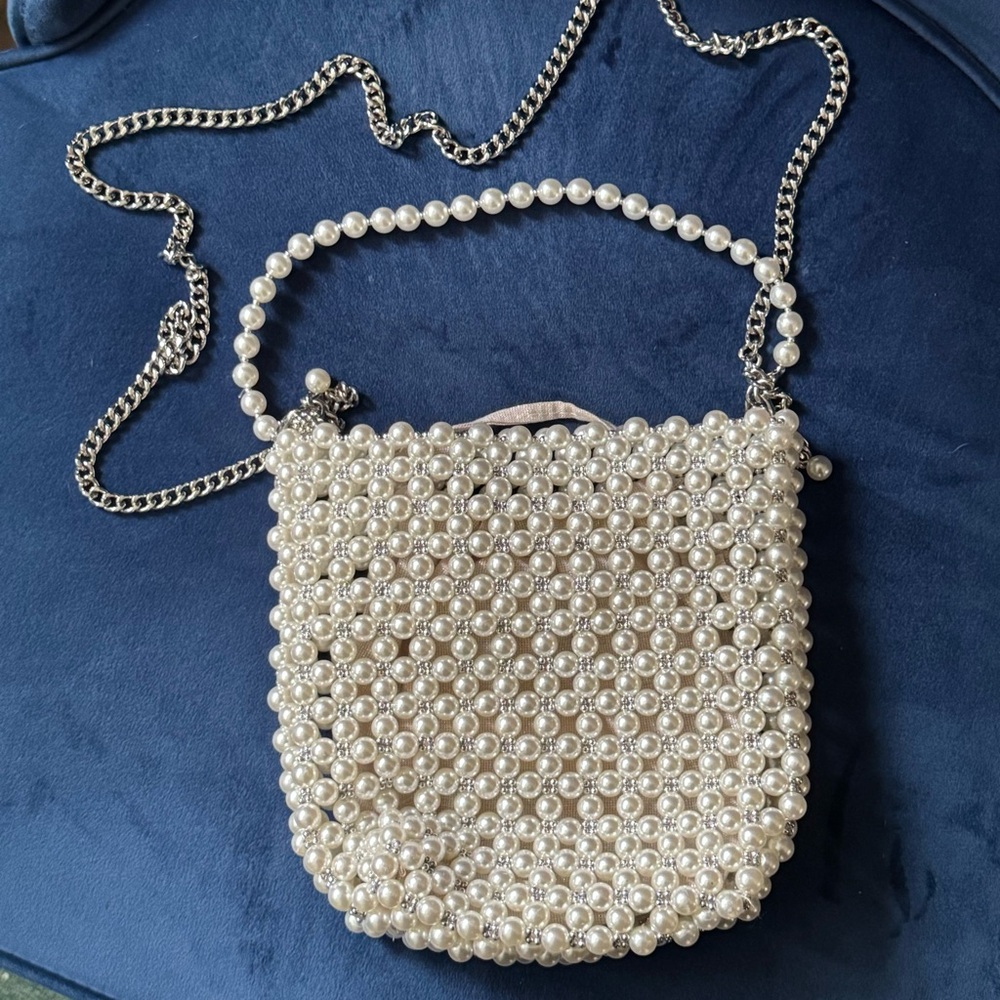 Zara Cream and Silver Pearl Beaded Bag